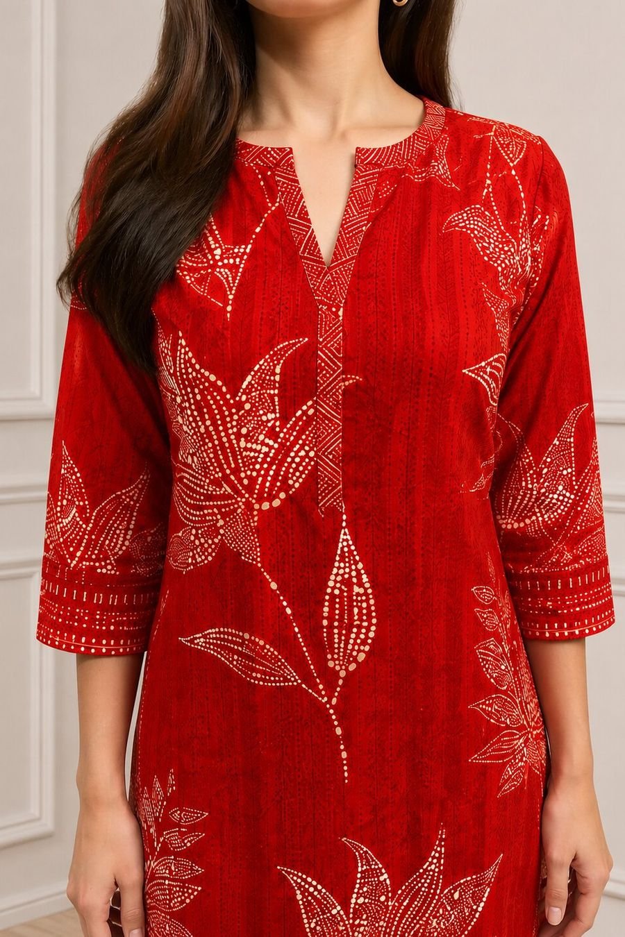 Scarlet Leaf Print Straight Kurta Set — view 2