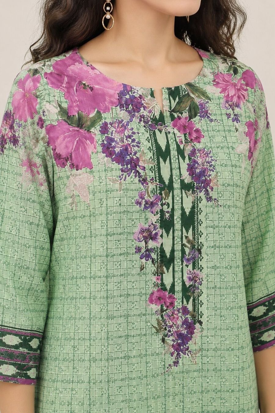 Sage Floral Print Suit Set with Dupatta — view 2