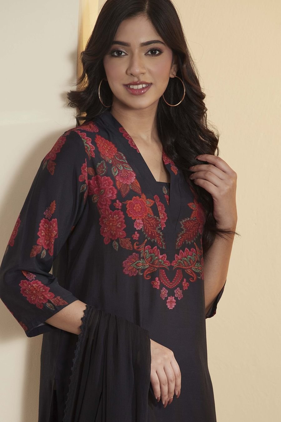 Midnight Black Embroidered Anarkali Set — view 2