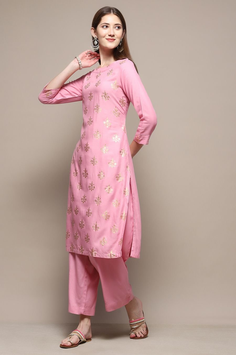 Blush Pink Printed Kurta Set — view 1