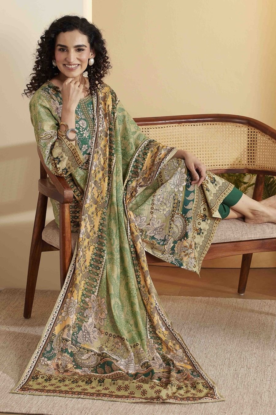 Olive printed suit set