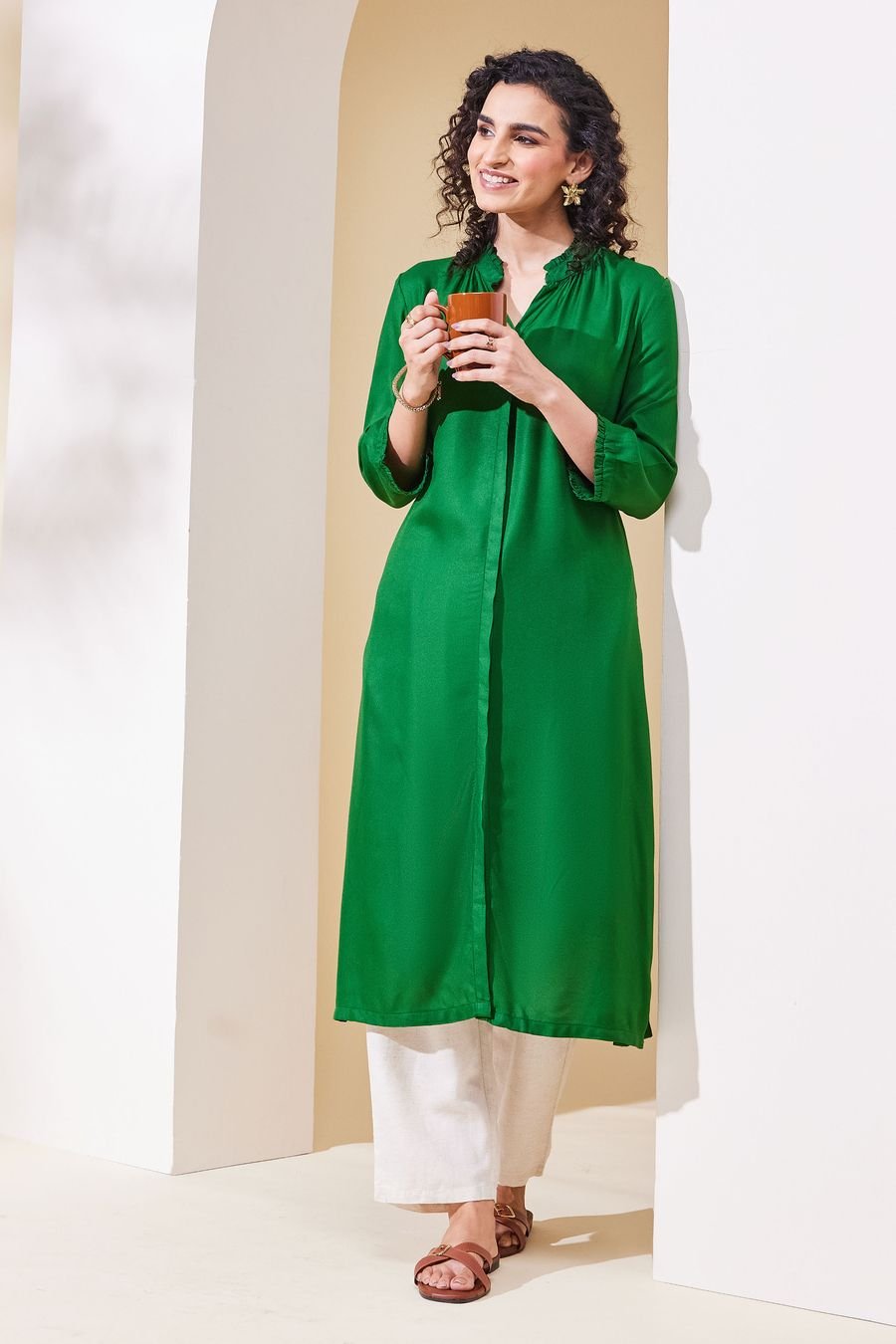 Emerald Green Straight Kurta — view 1