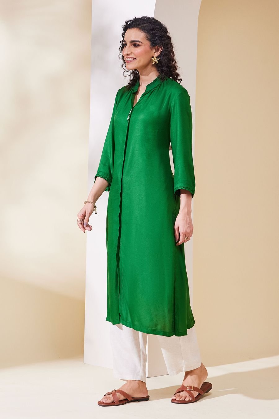 Emerald Green Straight Kurta — view 3