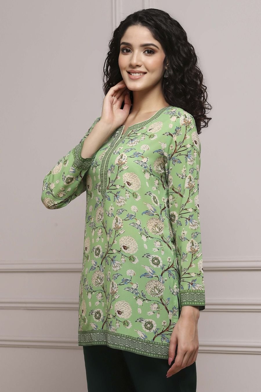 Mint Floral Print Kurti — view 3