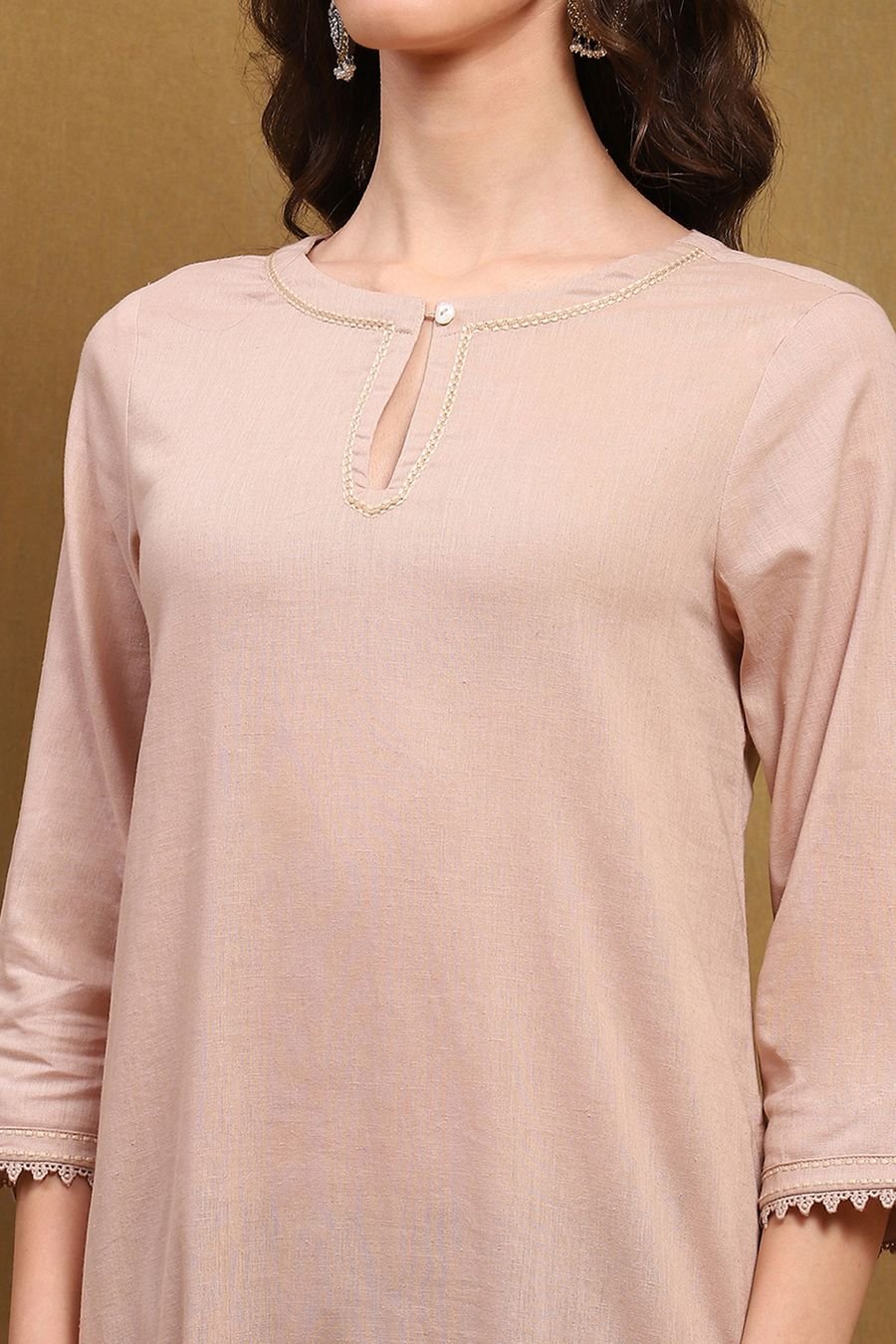 Blush Beige Solid Straight Kurta — view 2