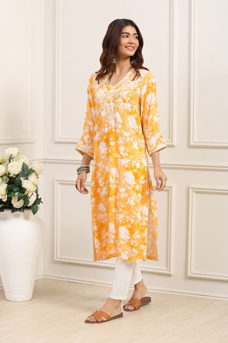 Marigold Floral A-Line Kurta — view 3