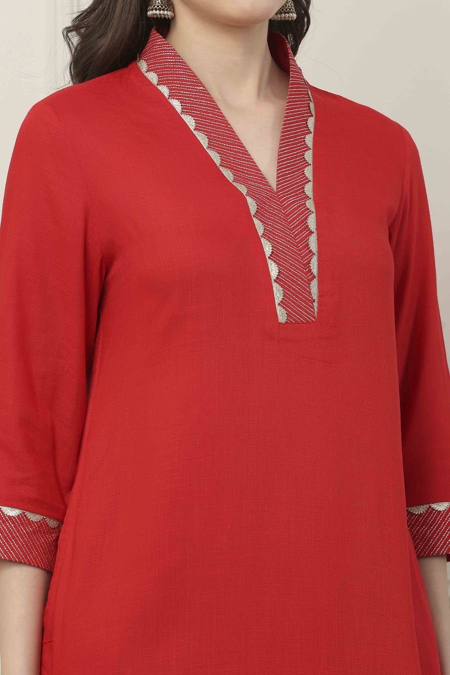 Scarlet Lace-Trim Straight Kurta — view 2