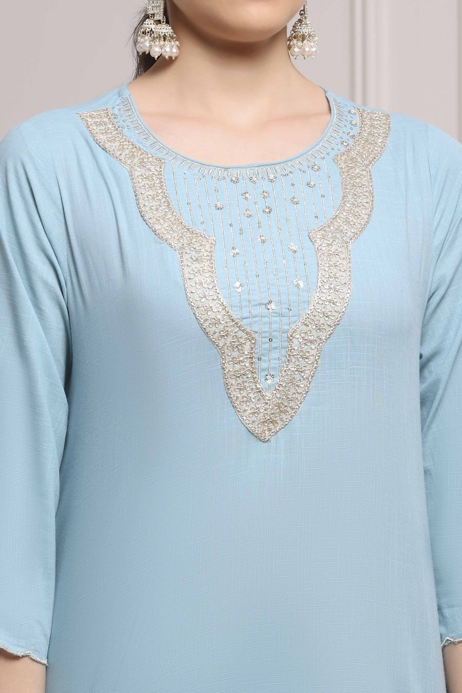 Powder Blue Embroidered Kurta — view 2