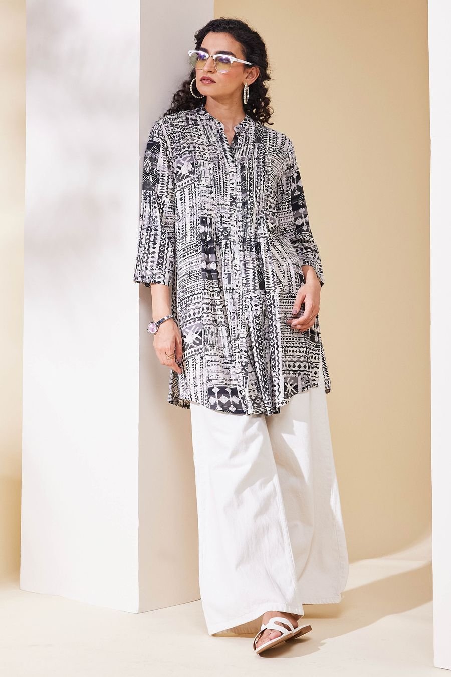 Monochrome Abstract Print Tunic — view 1