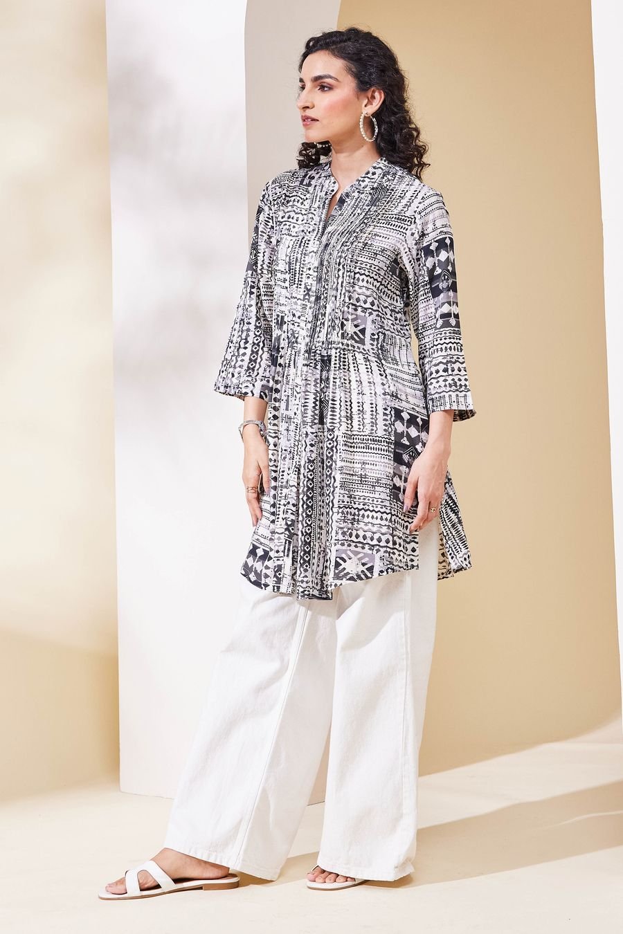 Monochrome Abstract Print Tunic — view 3