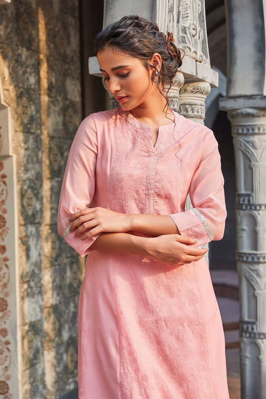 Rose Pink Chikankari Kurta — view 1
