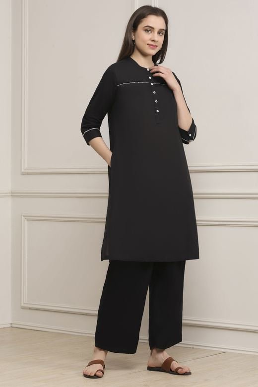 Jet Black Pintuck Kurta Set