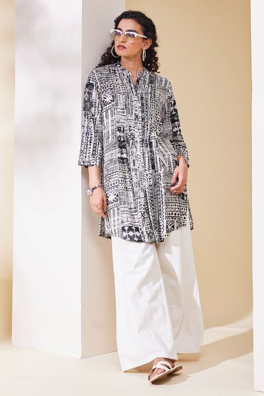 Monochrome Abstract Print Tunic